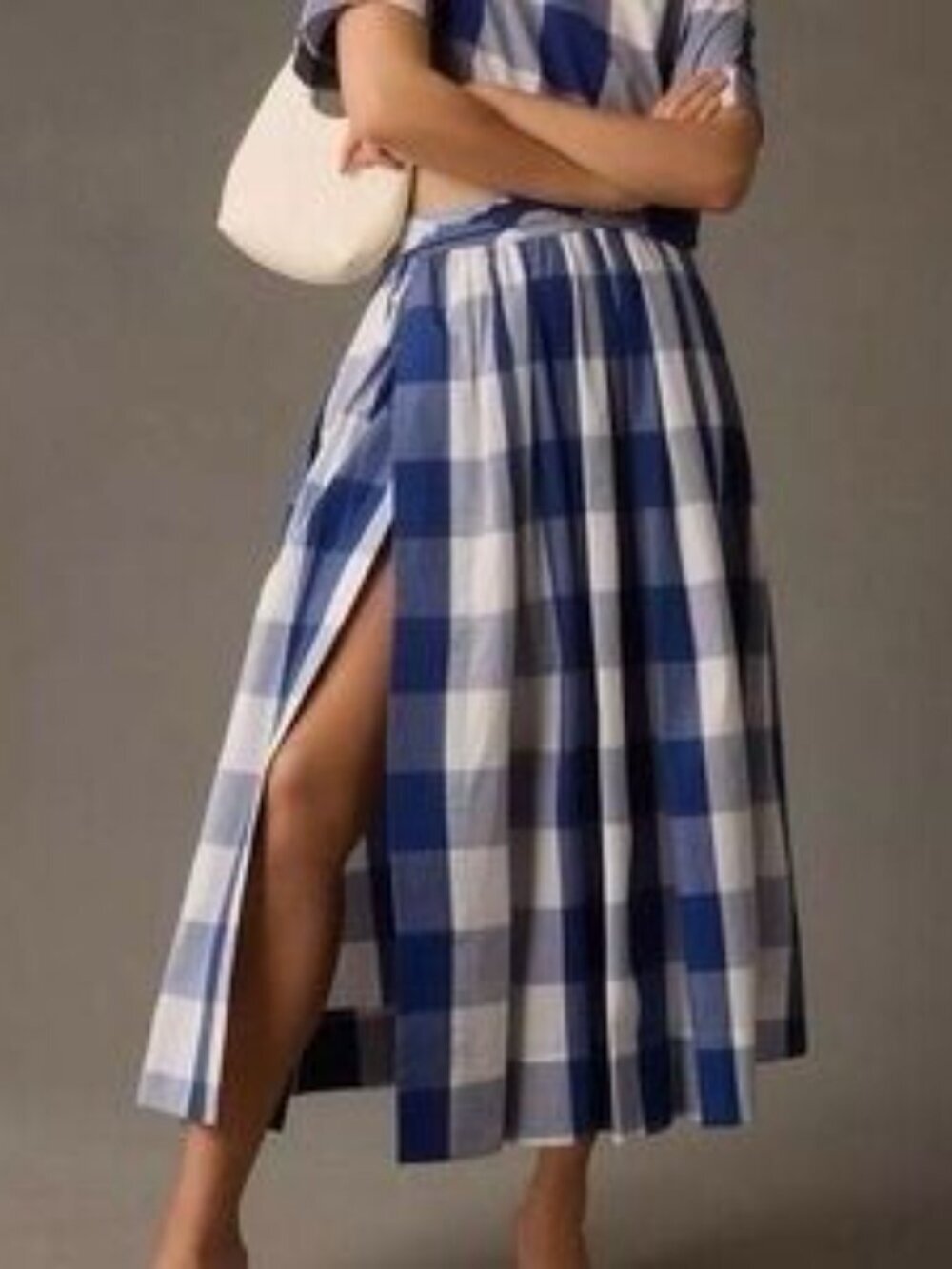 Sunday In Brooklyn Blue and White Checked Midi Skirt Size L